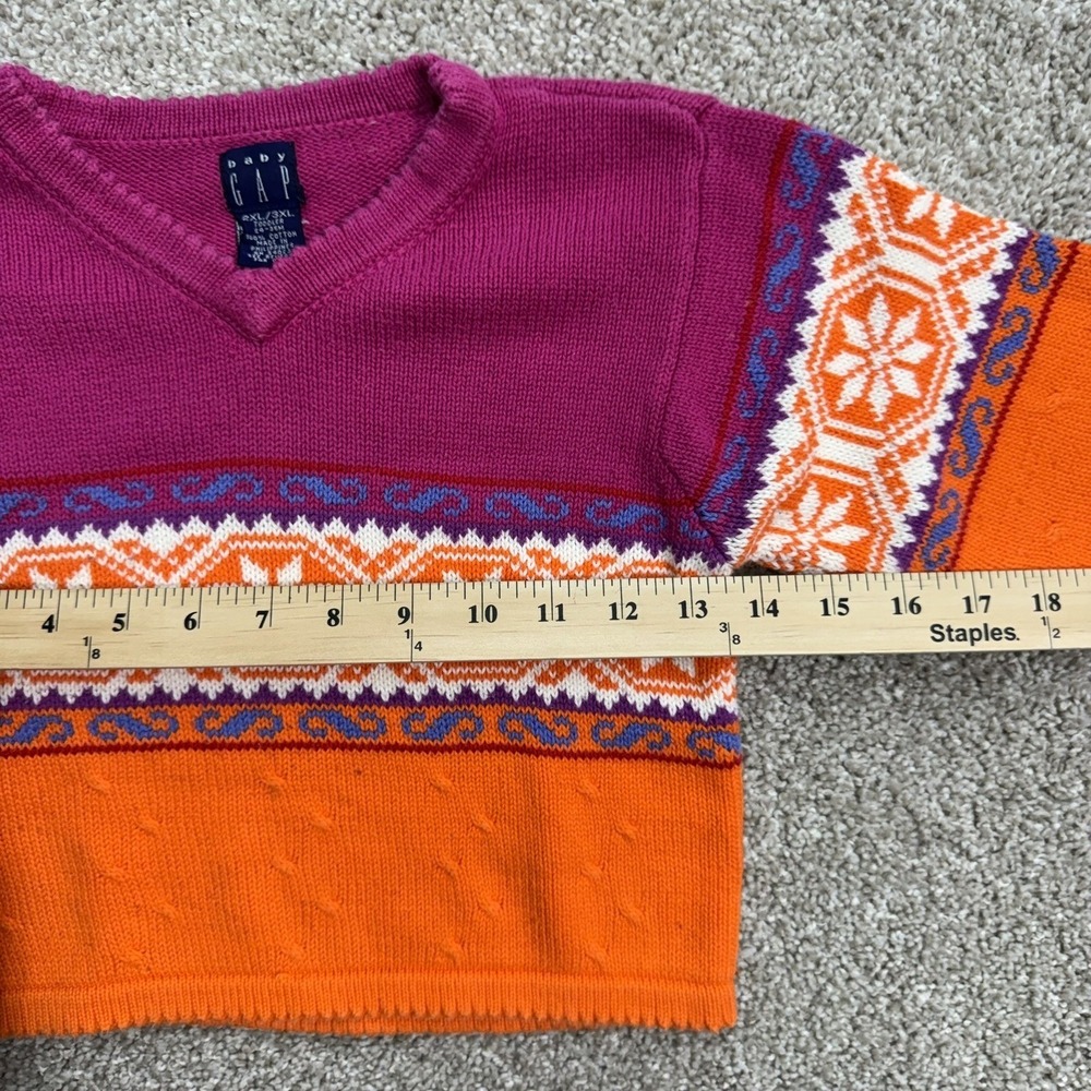 Baby Gap Sweater Toddler 24-36M Pink Orange Fair Isle Knit V-Neck Pullover - Picture 4 of 6